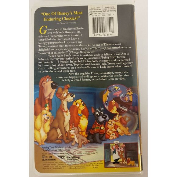 VHS Lady and The Tramp © 1998 Disney Masterpiece Rated G Barbara Luddy, - Picture 2 of 2